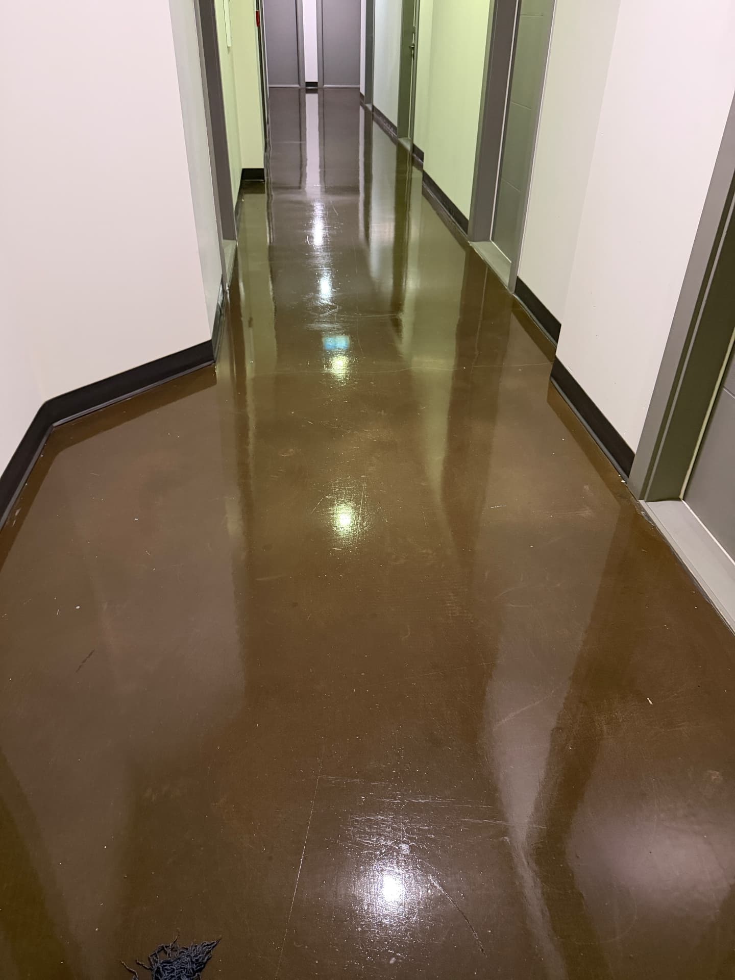 Corridor de condos : plancher lavé et lustré
