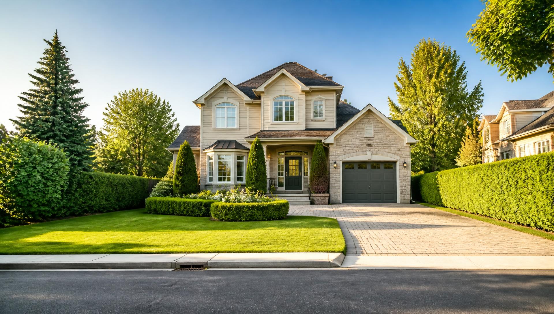 Maison résidentielle bien entretenue avec pelouse impeccable
